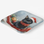 Black Cat in Sledge Let it Snow Christmas Pappteller (Gewinkelt)
