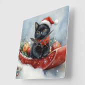 Black Cat in Sledge Let it Snow Christmas Quadratische Wanduhr (Winkel)