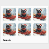 Black Cat in Sledge Let it Snow Christmas Quadratischer Aufkleber (Blatt)