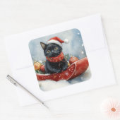 Black Cat in Sledge Let it Snow Christmas Quadratischer Aufkleber (Umschlag)