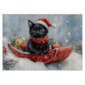 Black Cat in Sledge Let it Snow Christmas Schneidebrett (Vorderseite)