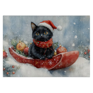 Black Cat in Sledge Let it Snow Christmas Schneidebrett
