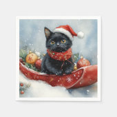 Black Cat in Sledge Let it Snow Christmas Serviette (Vorderseite)