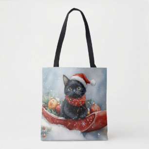 Black Cat in Sledge Let it Snow Christmas Tasche