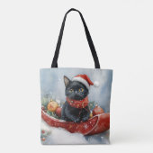 Black Cat in Sledge Let it Snow Christmas Tasche (Rückseite)