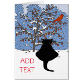 Black Cat in Snow with Red Bird, Text hinzufügen, (Vorne)