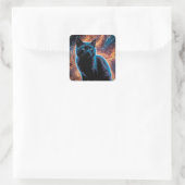 Black cat in space quadratischer aufkleber (Tasche)