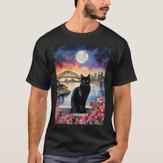 Black Cat in Sydney Australien - Besuch der Oper T-Shirt (Vorderseite)