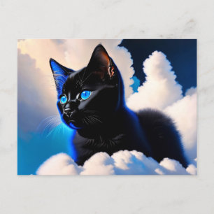 black cat in the clouds postkarte