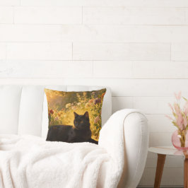 Black Cat in the Flowers I Kissen