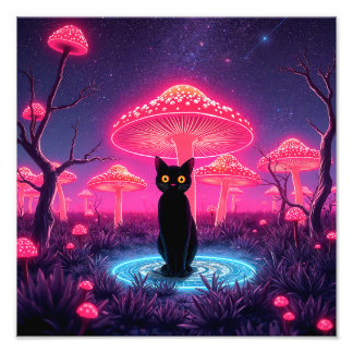 black cat in the psychedelic world fotodruck