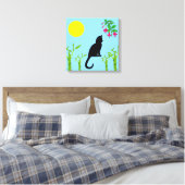 Black Cat in the Sunlit Garden Canvas Print Leinwanddruck (Insitu (Schlafzimmer))