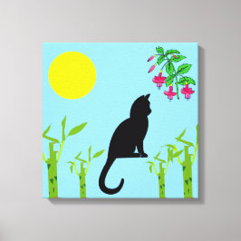 Black Cat in the Sunlit Garden Canvas Print Leinwanddruck