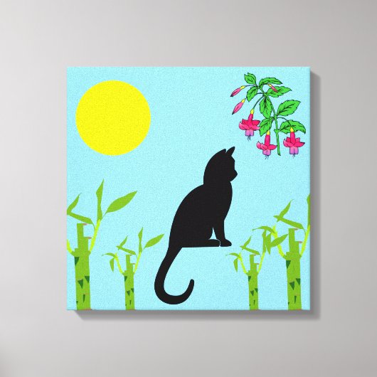Black Cat in the Sunlit Garden Canvas Print Leinwanddruck (Vorderseite)