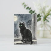 Black Cat in the Window on a Rainy Night Postkarte (Stehend Vorderseite)