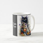 Black Cat in Whimsical Boot Latte Liebe Custom Kaffeetasse (VorderseiteRechts)