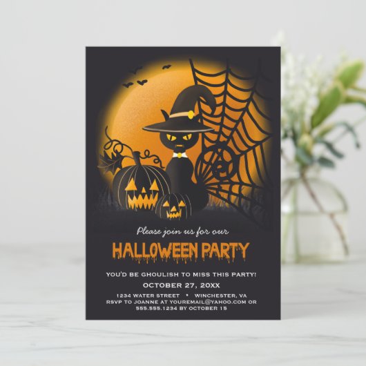 Black Cat in Witches Hut-Webpumpen Halloween | Einladung (Stehend Vorderseite)