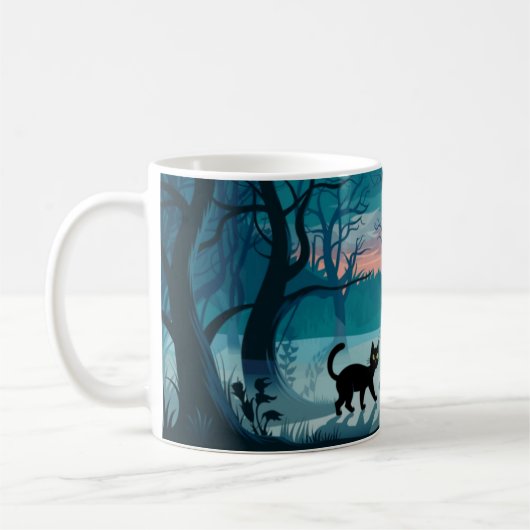 Black Cat in Woods Design Coffee Tasse (Links)
