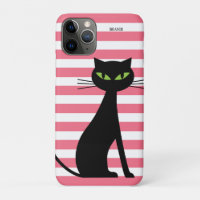 Black Cat & Individuelle Name Pink Streifen Modern