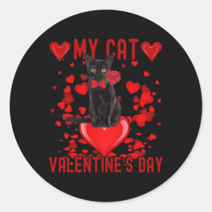 Black Cat ist meine Valentine Red Hearts Valentine Runder Aufkleber