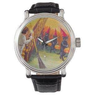 Black Cat Jack O Lanter Pumpkin Broom Armbanduhr