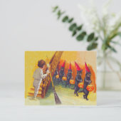 Black Cat Jack O Lanter Pumpkin Broom Postkarte (Stehend Vorderseite)