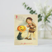 Black Cat Jack O Lanter Pumpkin Girl Postkarte (Stehend Vorderseite)