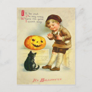 Black Cat Jack O Lanter Pumpkin Girl Postkarte