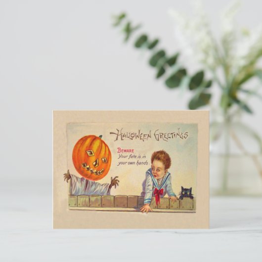Black Cat Jack O Lanter Pumpkin Scarecrow Postkarte (Stehend Vorderseite)