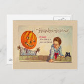 Black Cat Jack O Lanter Pumpkin Scarecrow Postkarte (Vorne/Hinten)