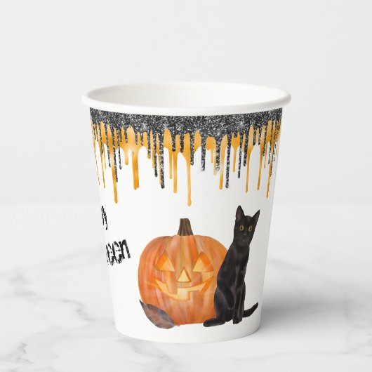 Black Cat Jack o' Lantern Halloween Paper Cups Pappbecher (Rückseite)