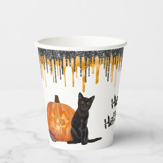 Black Cat Jack o' Lantern Halloween Paper Cups Pappbecher (Vorderseite)