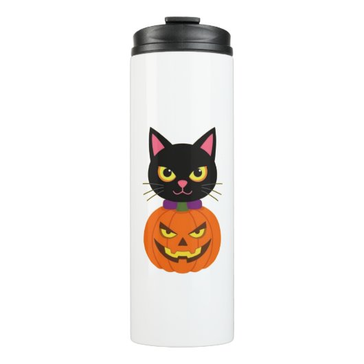 Black Cat & Jack-O'-Lantern Halloween Spooky Thermosbecher (Vorderseite)