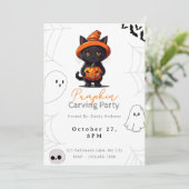 Black Cat Jack-O' Lantern Pumpkin CarvingParty Einladung (Stehend Vorderseite)