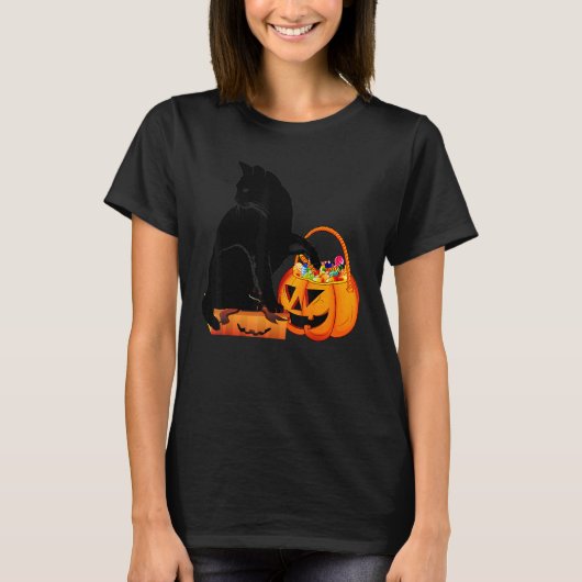 Black Cat Jack O' Lantern Pumpkin Sweet Candy T-Shirt (Vorderseite)