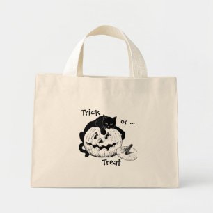 Black Cat & Jack O' Lantern Trick oder Treat Bag Mini Stoffbeutel