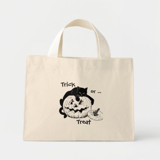 Black Cat & Jack O' Lantern Trick oder Treat Bag Mini Stoffbeutel (Vorne)
