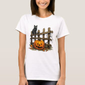 Black Cat Jack-O' Lantern Weißes Halloween T-Shirt (Vorderseite)