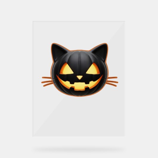 Black Cat Jack o'Lantern Emoji Classic T - Shirt Acrylschild (Vorderseite)