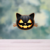 Black Cat Jack o'Lantern Emoji Classic T - Shirt Acrylschild (Neutral)