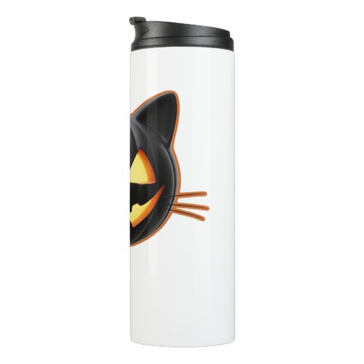 Black Cat Jack o'Lantern Emoji Classic T - Shirt Thermosbecher (Nach rechts gedreht)