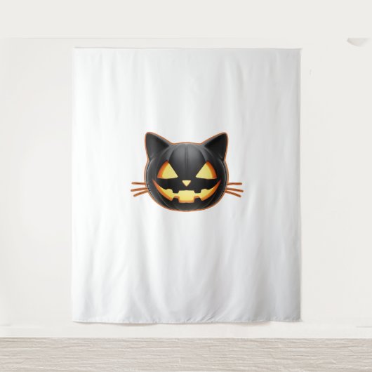 Black Cat Jack o'Lantern Emoji Classic T - Shirt Wandteppich (Vorderseite)