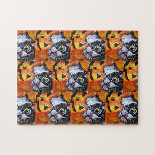 Black Cat & Jack O'Lantern Halloween Jigsaw Puzzle (Horizontal)