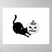 Black Cat & Jackolantern Halloween Art Print