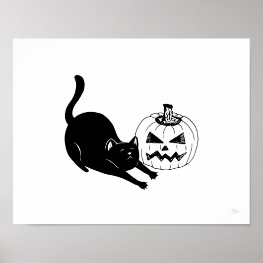 Black Cat & Jackolantern Halloween Art Print Poster (Vorne)
