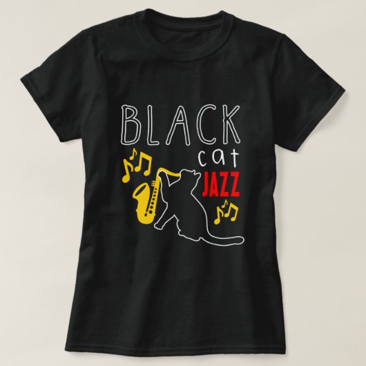 Black Cat Jazz Kitten Saxophone Musiker Hausgesche T-Shirt (Design vorne)