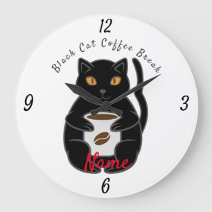 Black Cat Kaffee Break Thunder_Cove Große Wanduhr