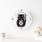 Black Cat Kaffee Break Thunder_Cove Große Wanduhr (Zuhause)