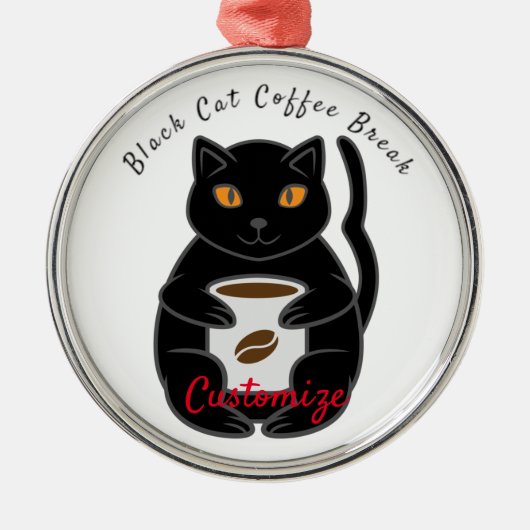 Black Cat Kaffee Break Thunder_Cove Ornament Aus Metall (Vorne)