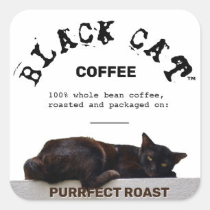Black Cat-Kaffee Quadratischer Aufkleber